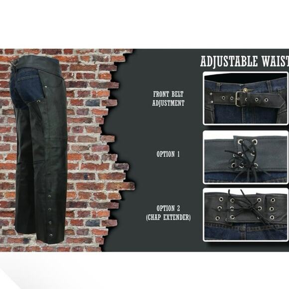 NWT Event Leather EL1101 Men's Classic Black Leather Chaps with Jean Pockets - Picture 2 of 12